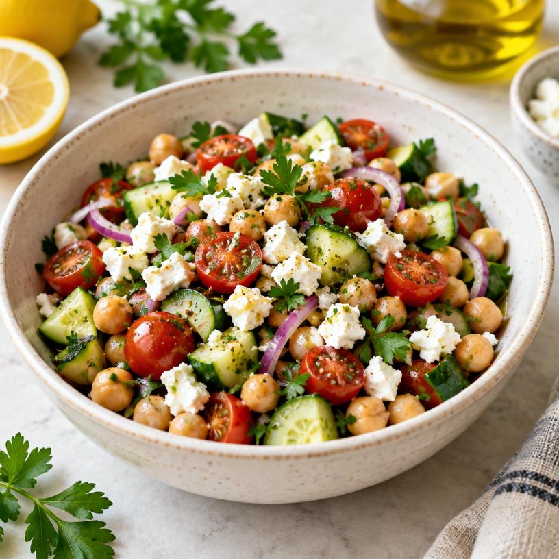 Chickpea and feta Mediterranean salad