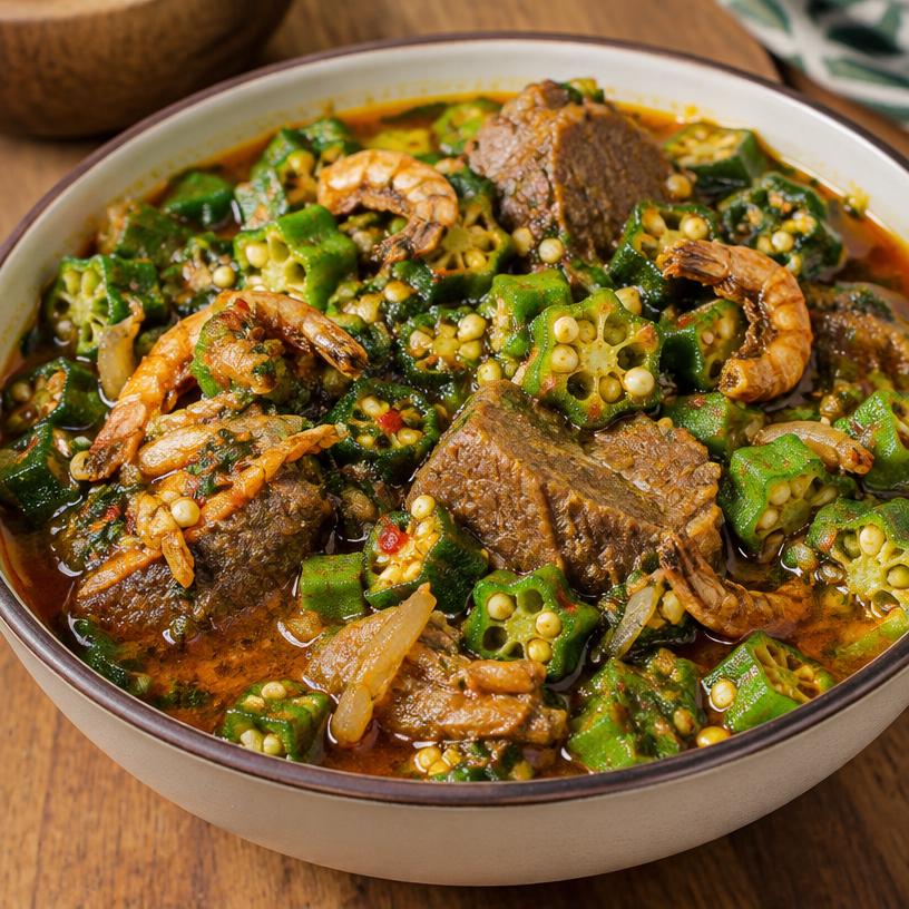 Nigerian Okra soup with palm oil
